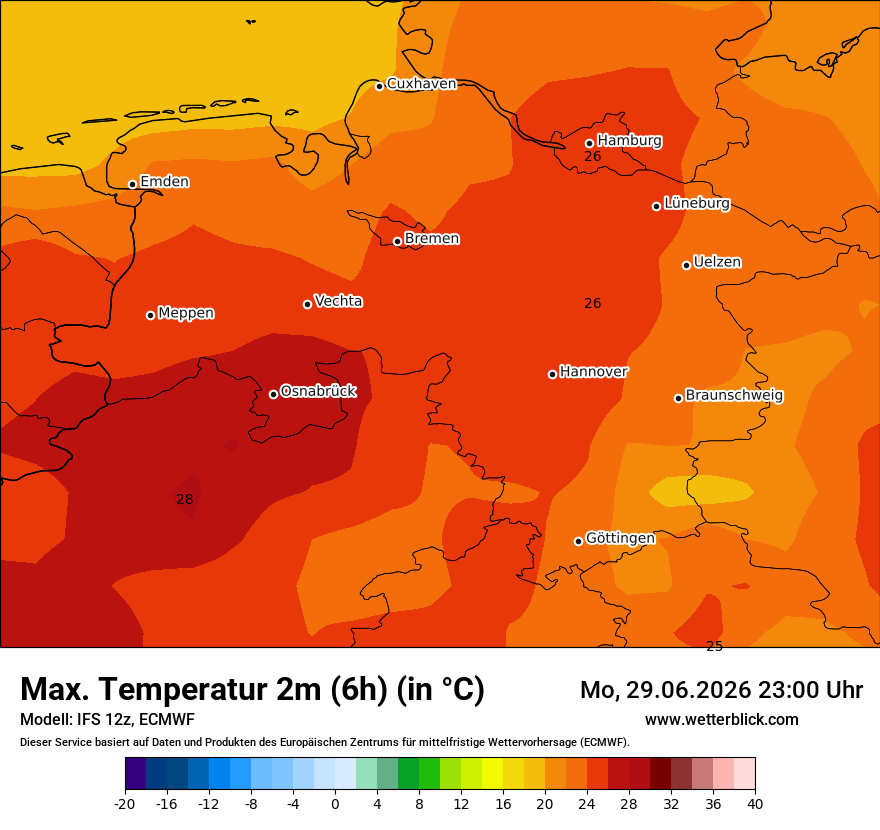Modellkarte ECMWF – tmax6h – ni