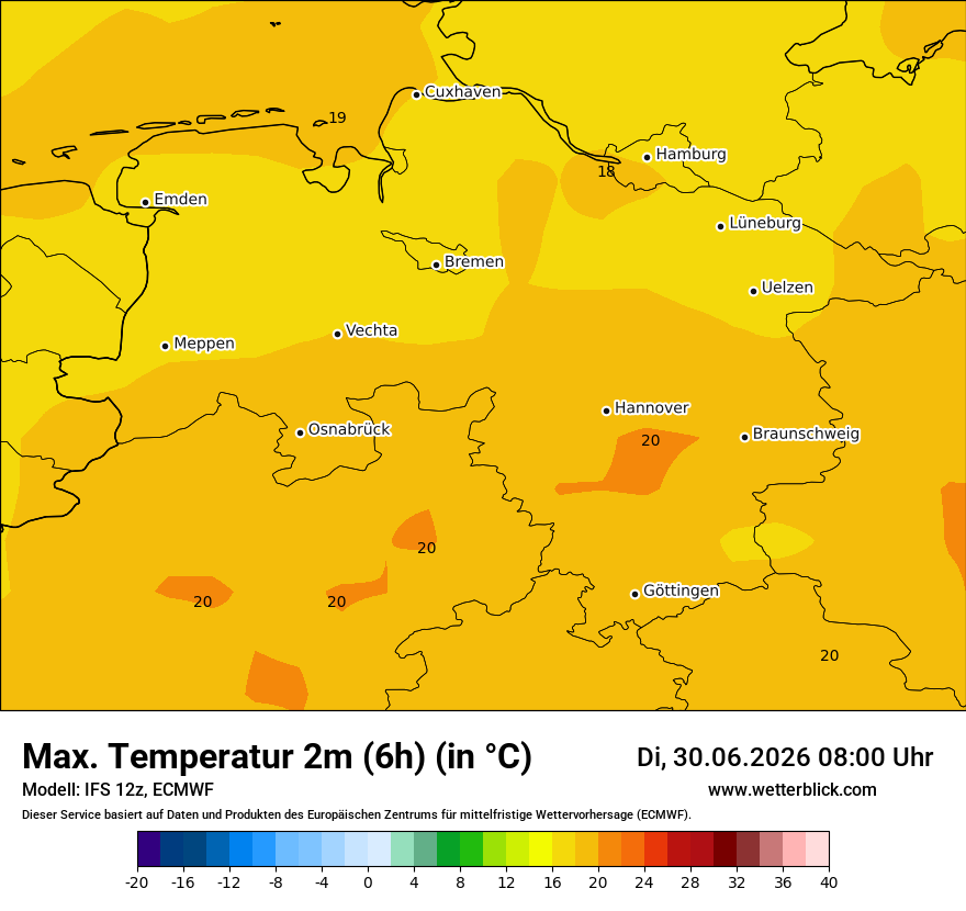 Modellkarte ECMWF – tmax6h – ni