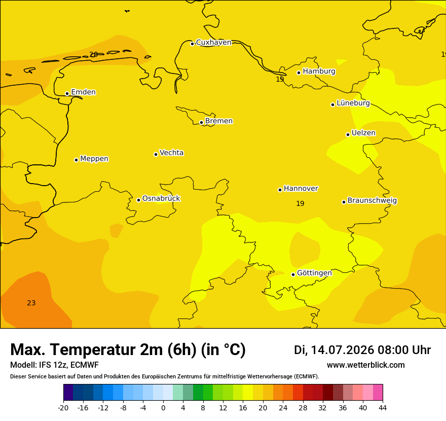 Modellkarte ECMWF – tmax6h – ni