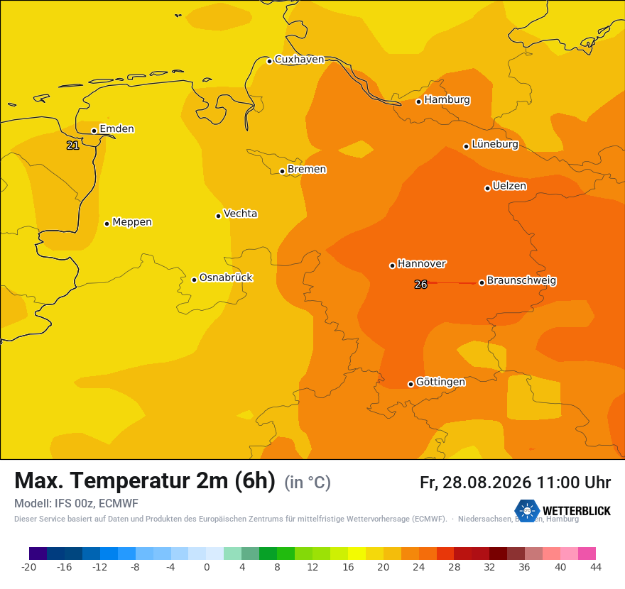 Modellkarte ECMWF – tmax6h – ni