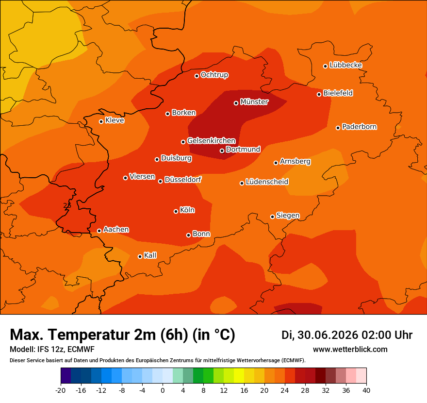 Modellkarte ECMWF – tmax6h – nrw