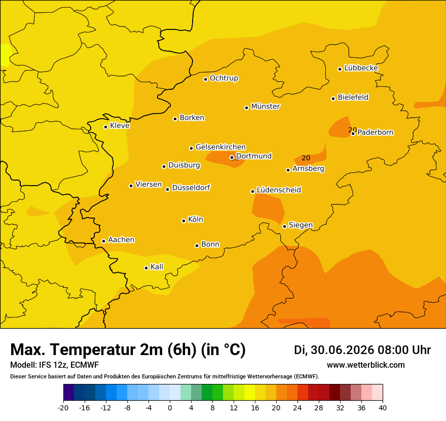 Modellkarte ECMWF – tmax6h – nrw
