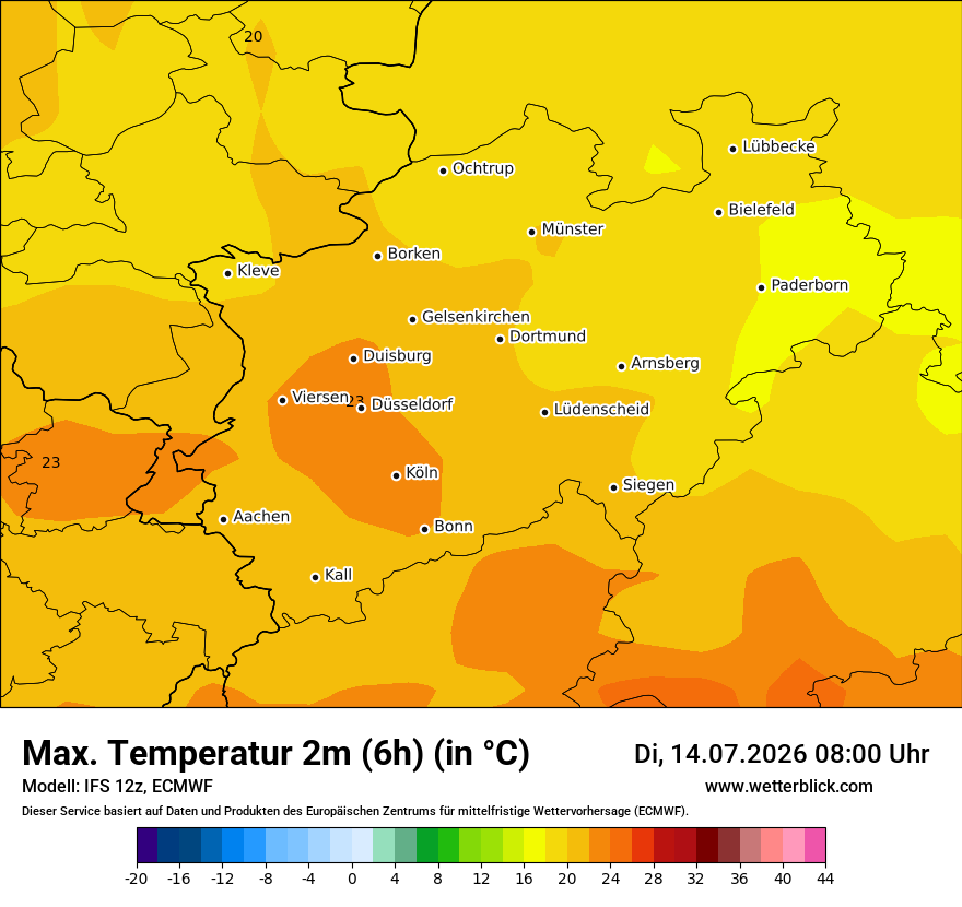 Modellkarte ECMWF – tmax6h – nrw