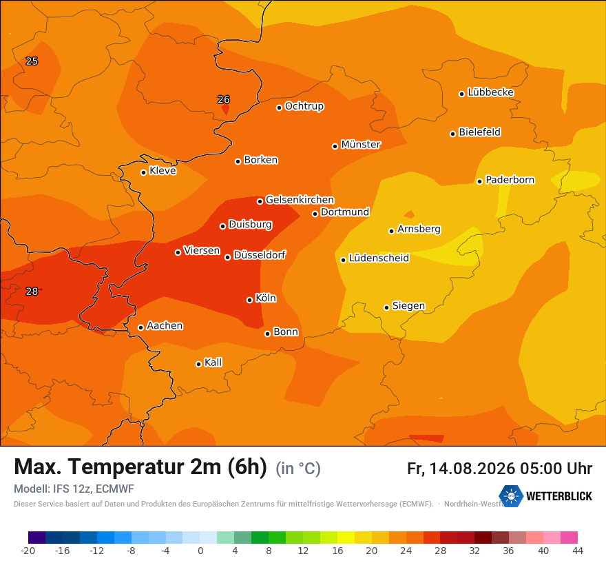 Modellkarte ECMWF – tmax6h – nrw