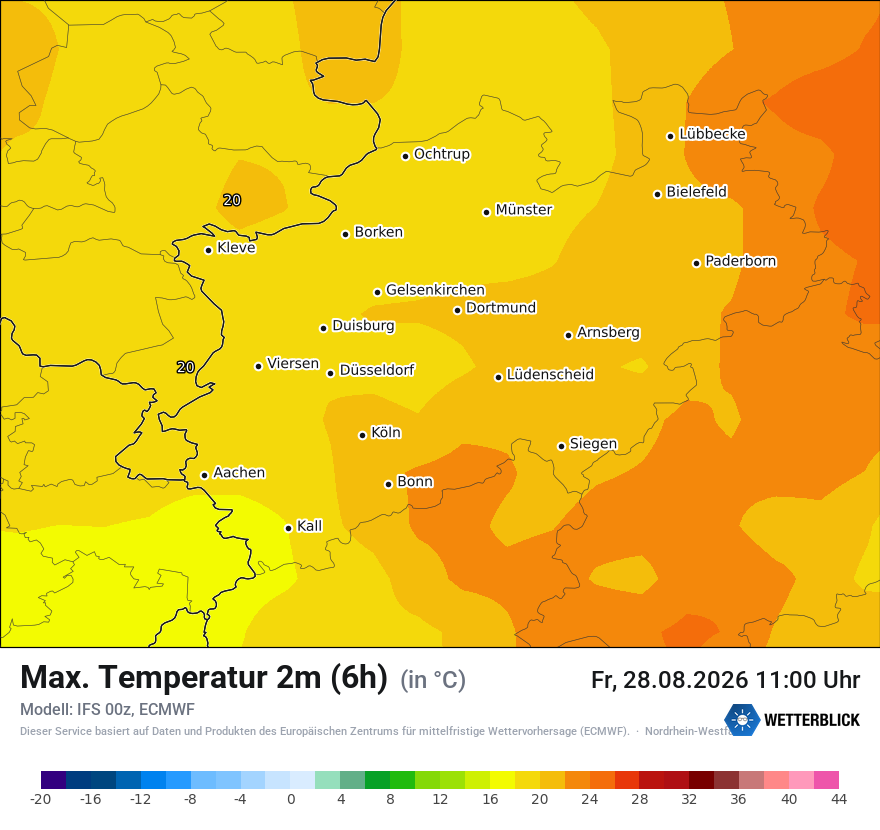 Modellkarte ECMWF – tmax6h – nrw