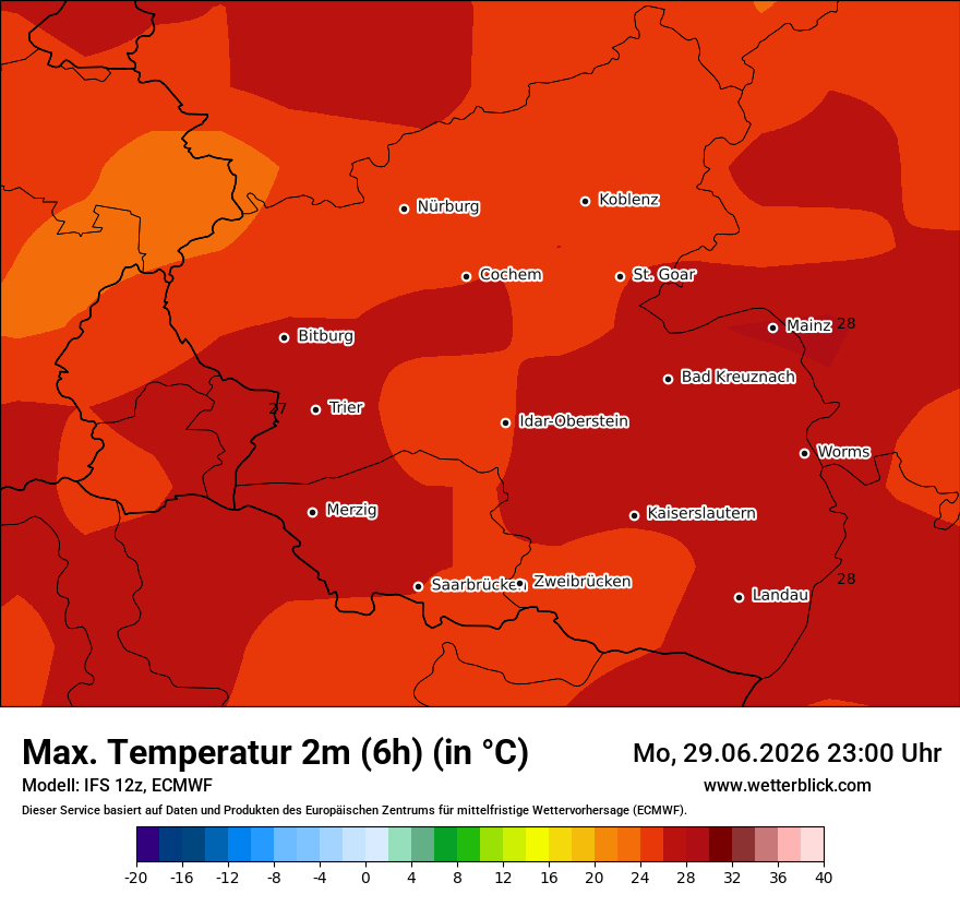 Modellkarte ECMWF – tmax6h – rp