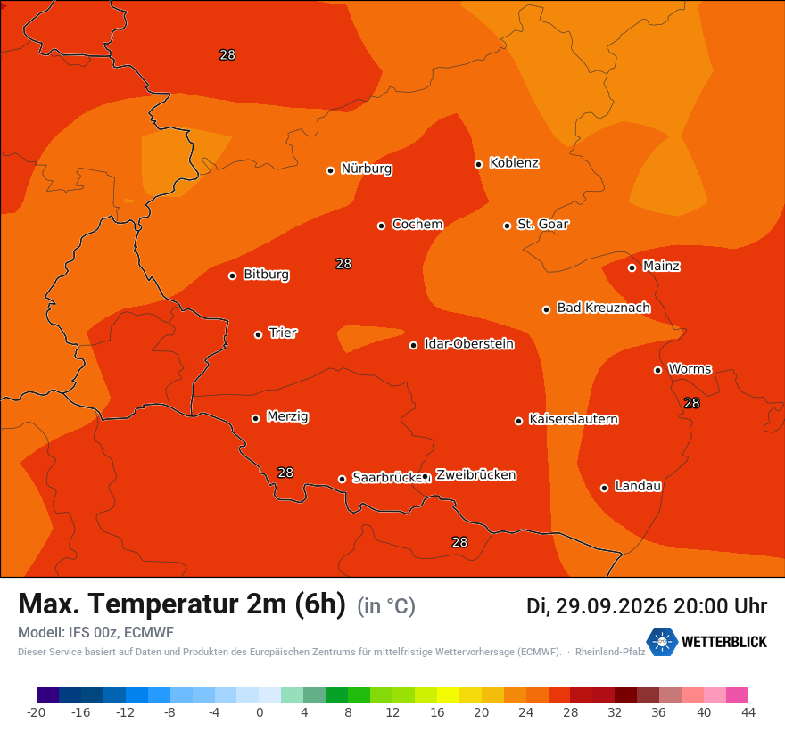Modellkarte ECMWF – tmax6h – rp