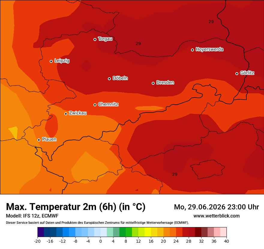 Modellkarte ECMWF – tmax6h – sn
