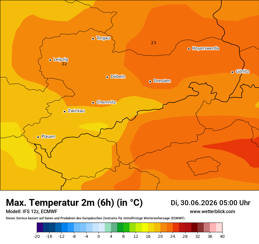 Modellkarte ECMWF – tmax6h – sn