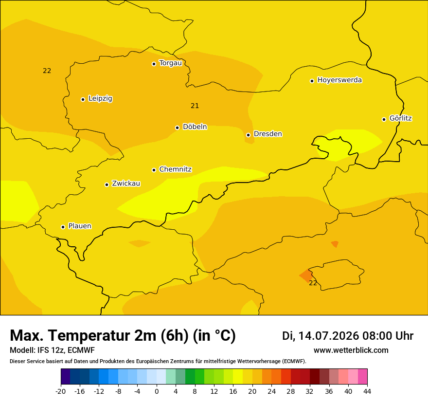 Modellkarte ECMWF – tmax6h – sn
