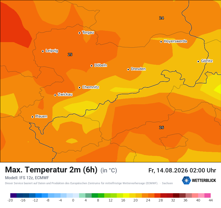 Modellkarte ECMWF – tmax6h – sn