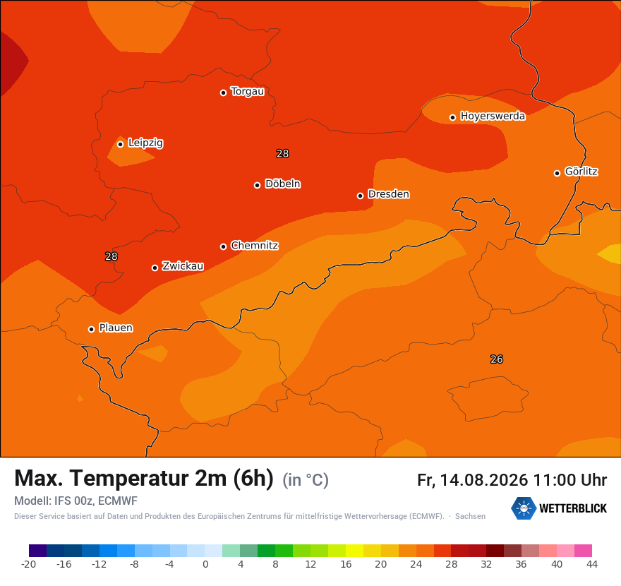 Modellkarte ECMWF – tmax6h – sn