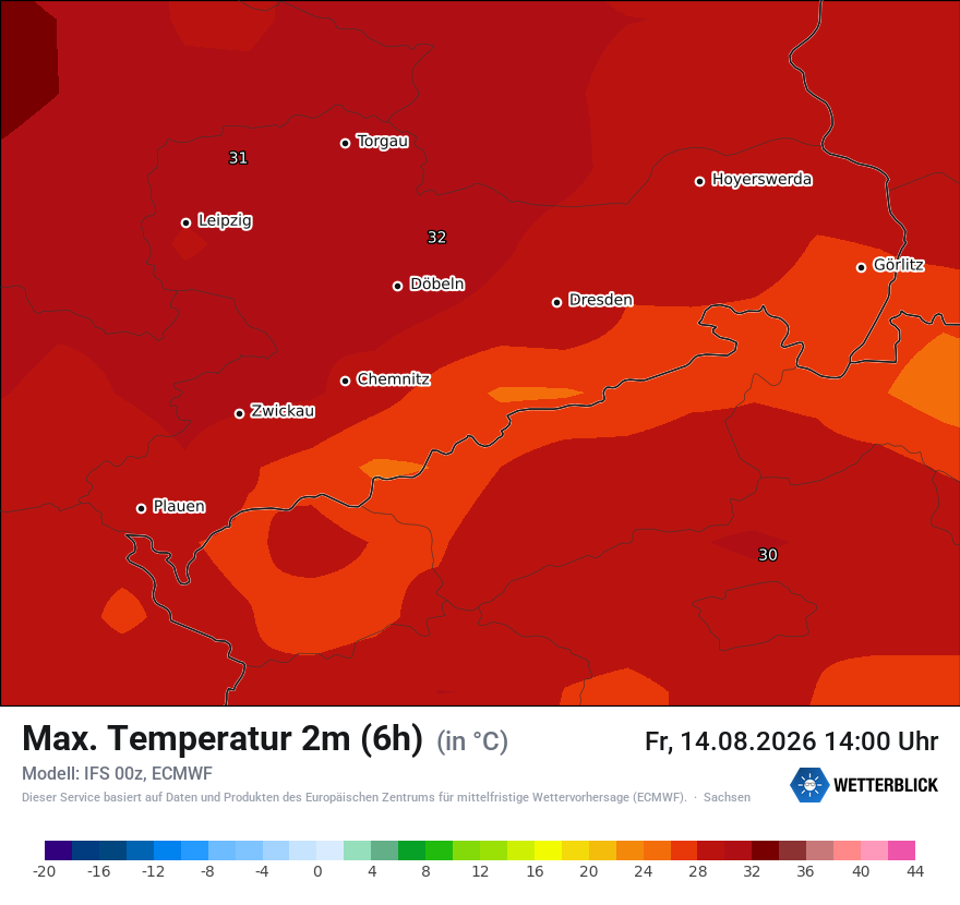 Modellkarte ECMWF – tmax6h – sn