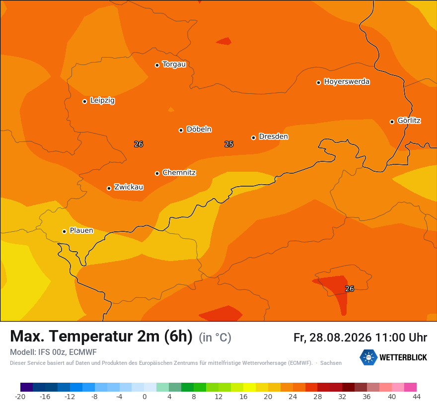Modellkarte ECMWF – tmax6h – sn
