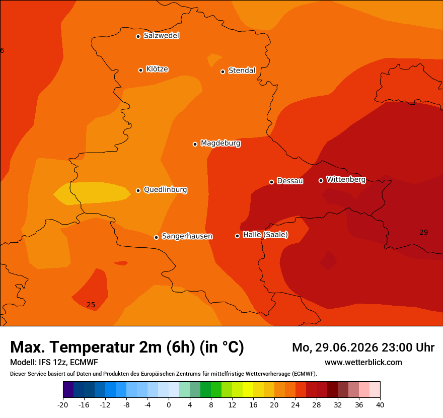 Modellkarte ECMWF – tmax6h – st