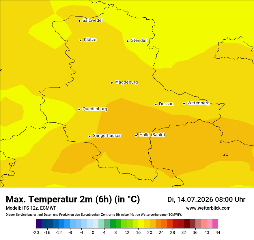 Modellkarte ECMWF – tmax6h – st