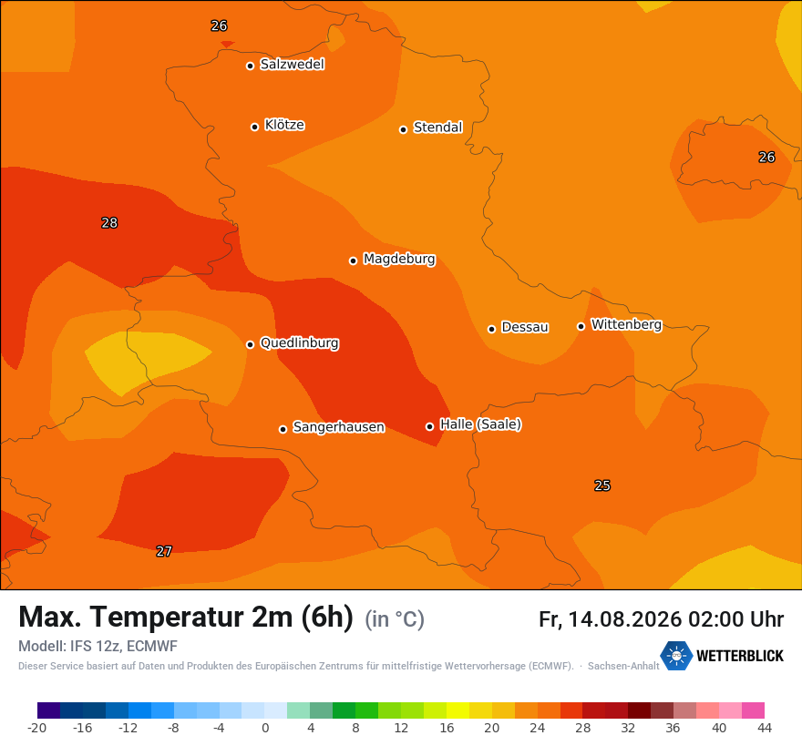 Modellkarte ECMWF – tmax6h – st