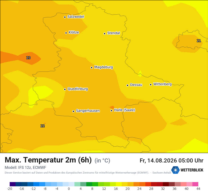 Modellkarte ECMWF – tmax6h – st