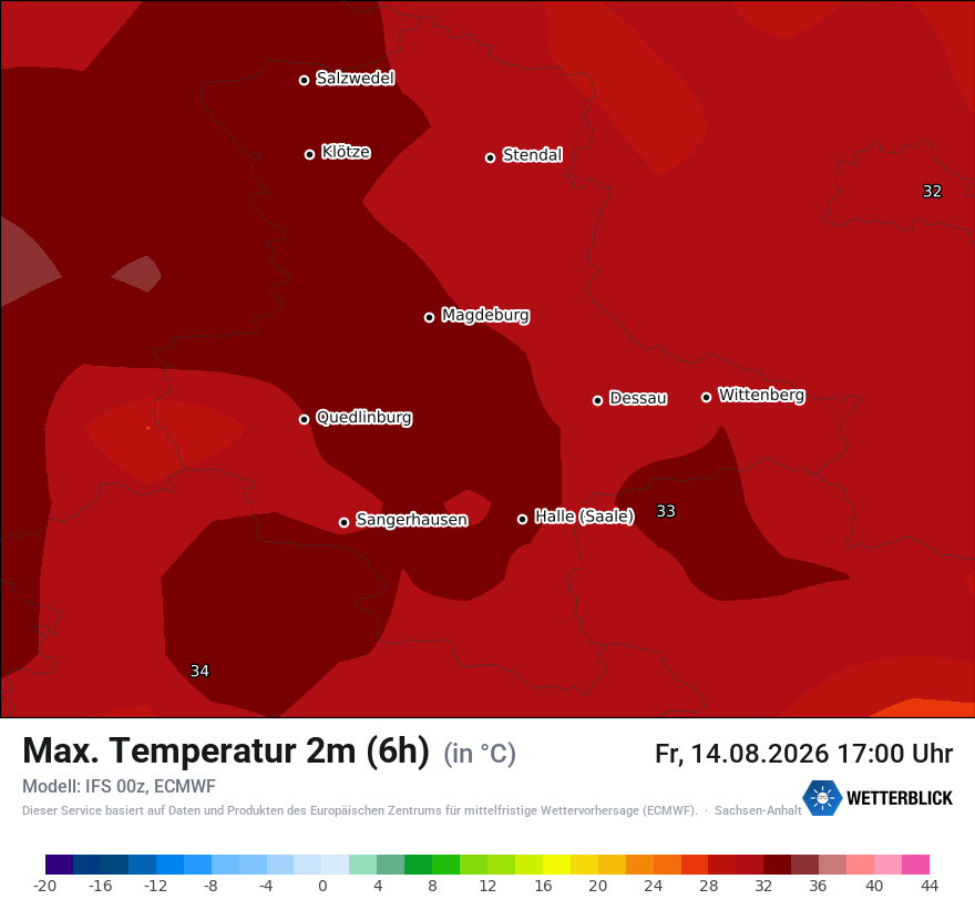 Modellkarte ECMWF – tmax6h – st