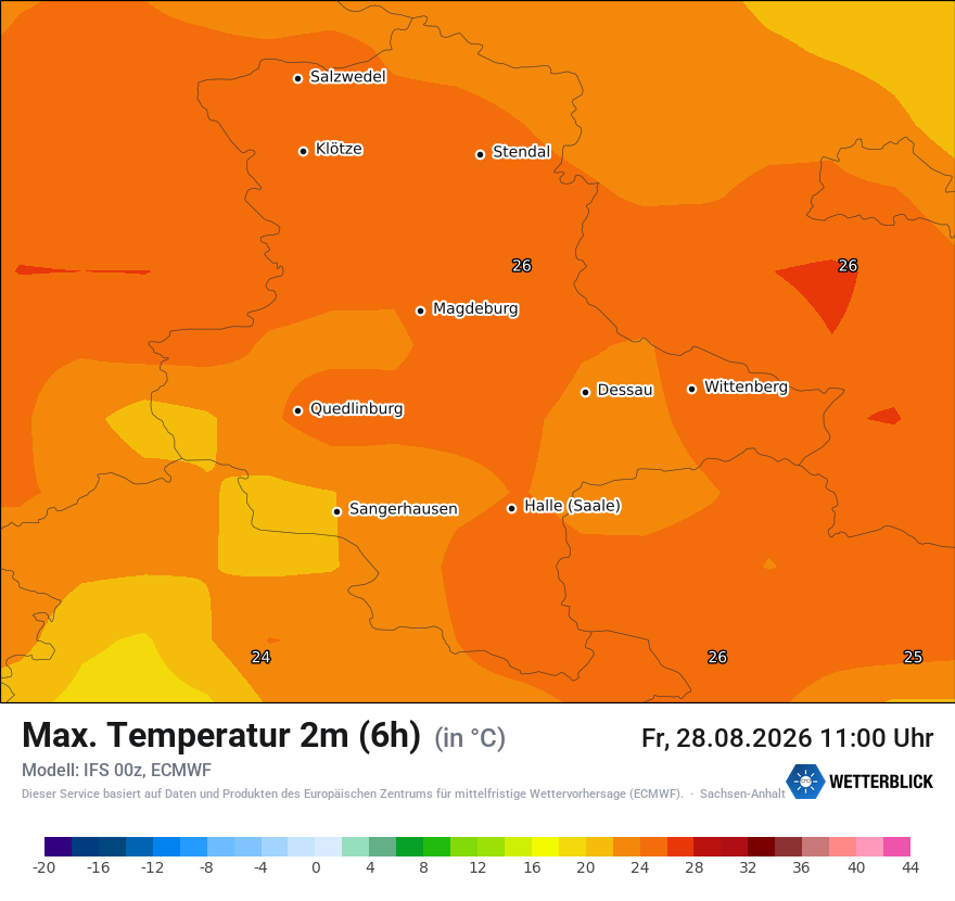 Modellkarte ECMWF – tmax6h – st