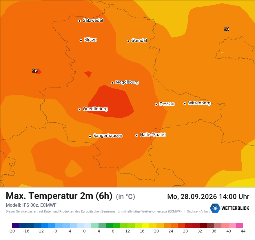 Modellkarte ECMWF – tmax6h – st