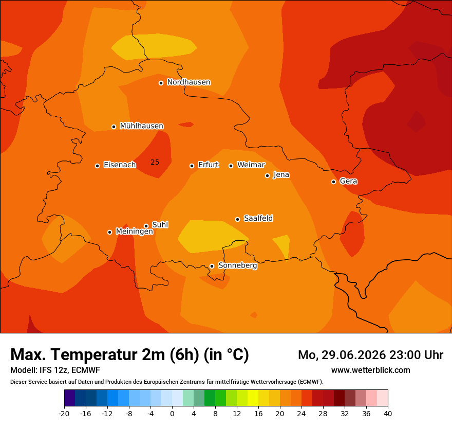 Modellkarte ECMWF – tmax6h – th