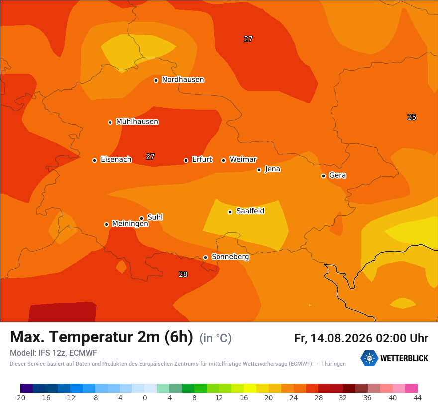 Modellkarte ECMWF – tmax6h – th