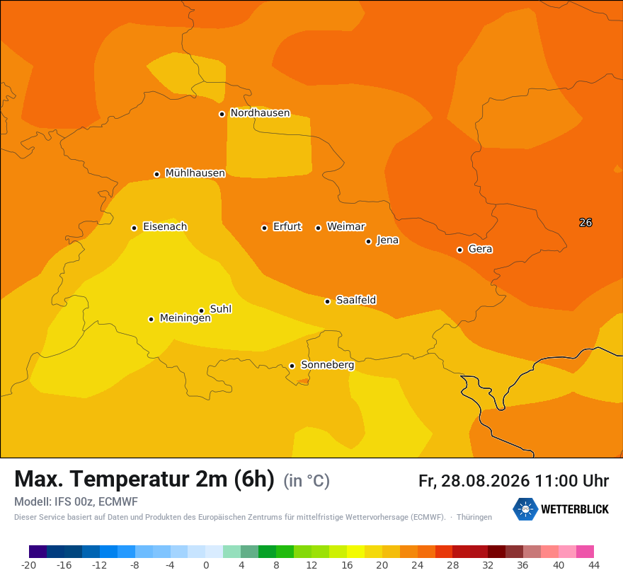 Modellkarte ECMWF – tmax6h – th