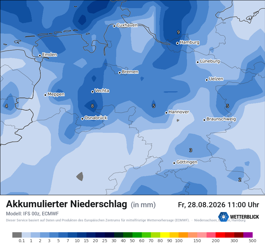 Modellkarte ECMWF – tot_prec – ni