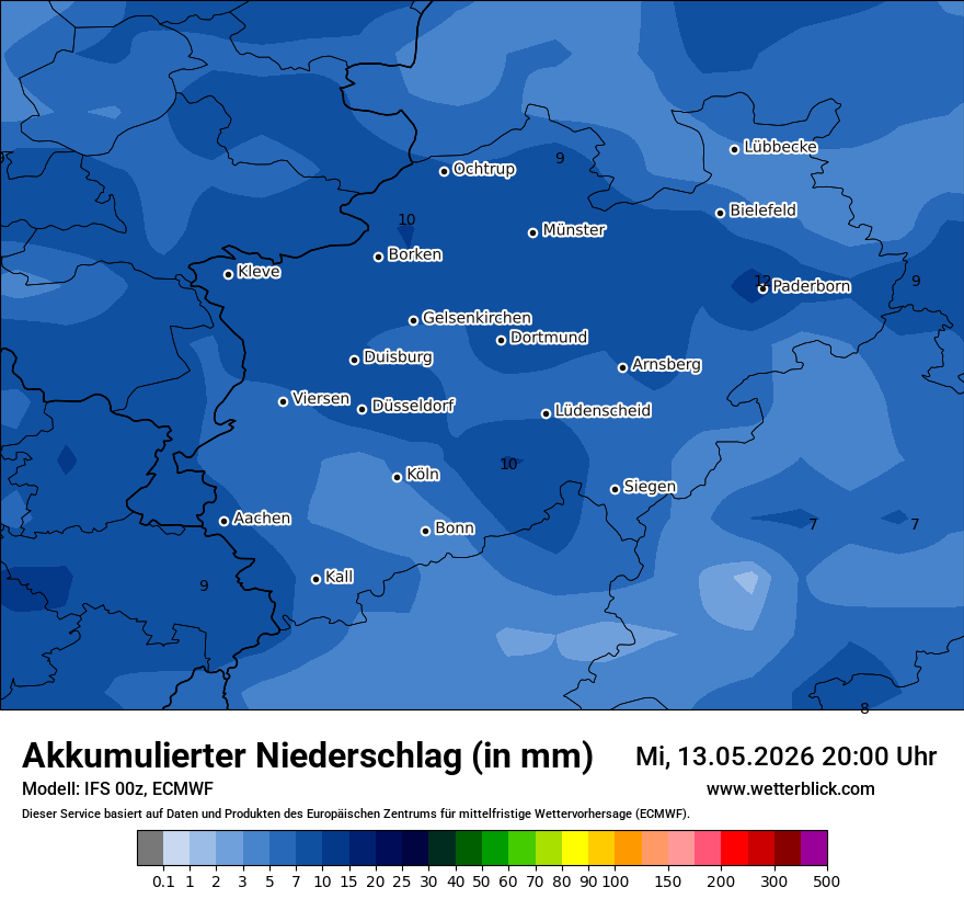 Modellkarte ECMWF – tot_prec – nrw