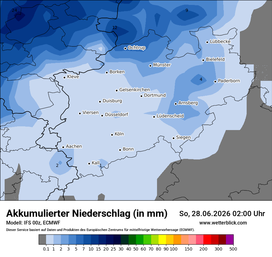 Modellkarte ECMWF – tot_prec – nrw