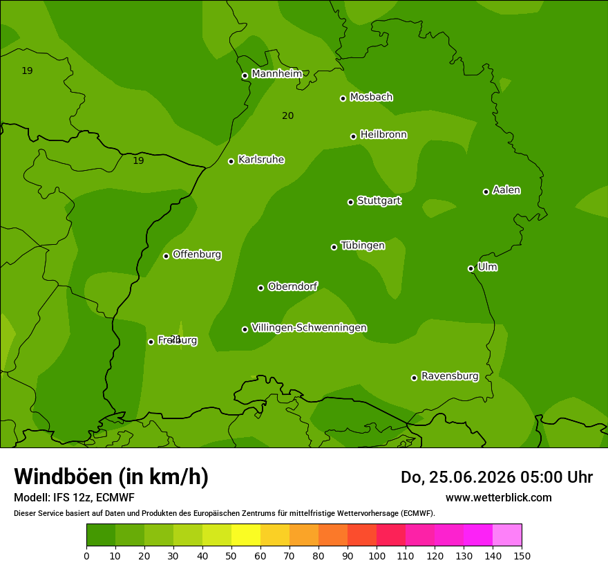 Modellkarte ECMWF – vmax – bw