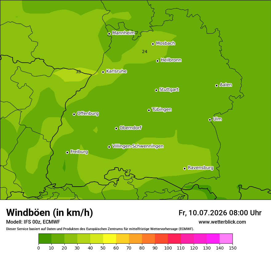 Modellkarte ECMWF – vmax – bw