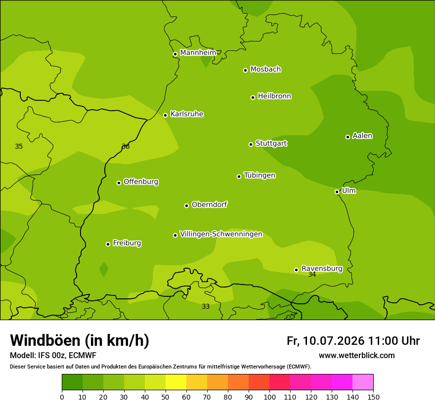 Modellkarte ECMWF – vmax – bw