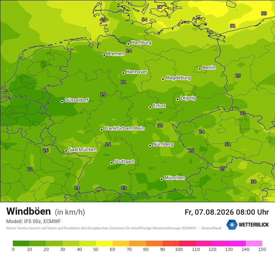 Modellkarte ECMWF – vmax – deutschland