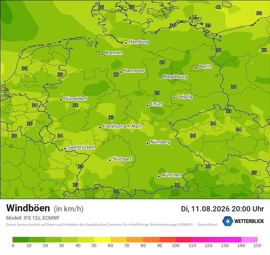 Modellkarte ECMWF – vmax – deutschland