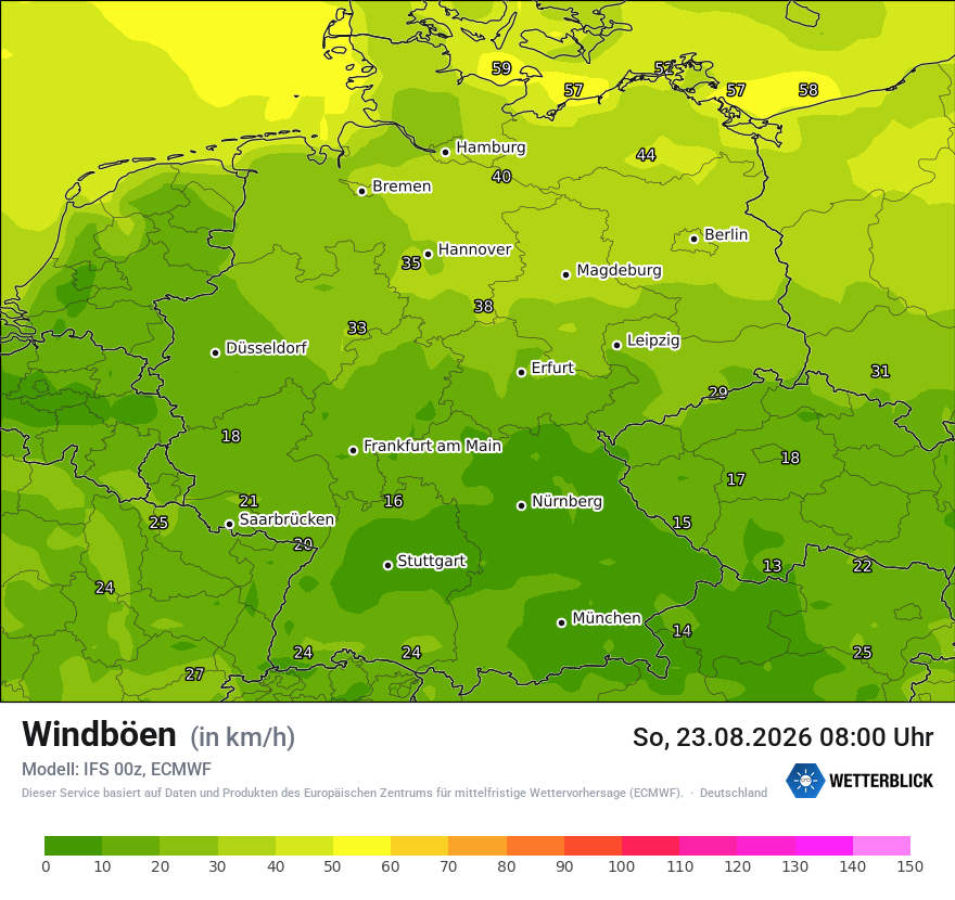 Modellkarte ECMWF – vmax – deutschland