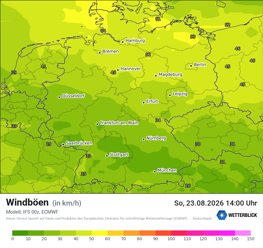 Modellkarte ECMWF – vmax – deutschland