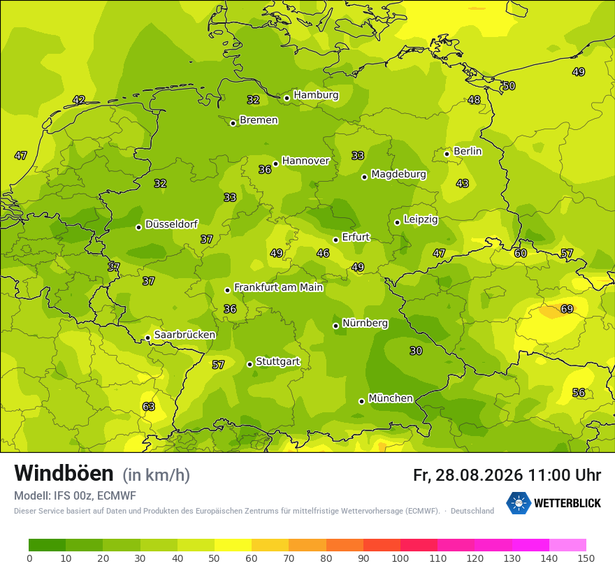 Modellkarte ECMWF – vmax – deutschland