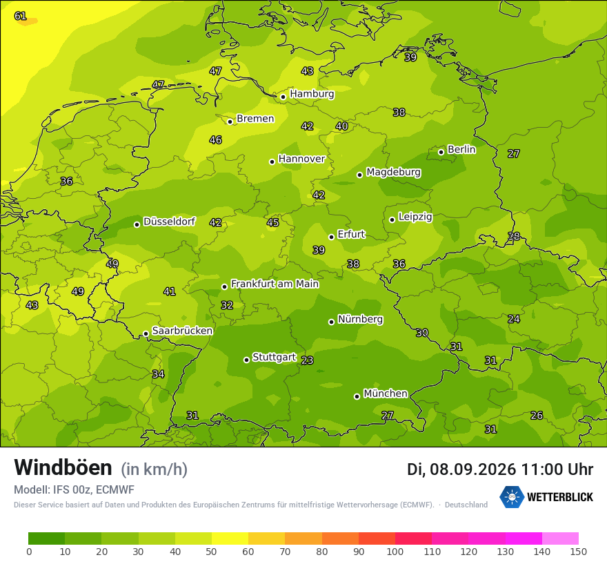 Modellkarte ECMWF – vmax – deutschland