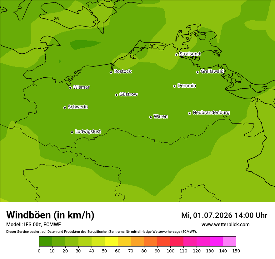 Modellkarte ECMWF – vmax – mv