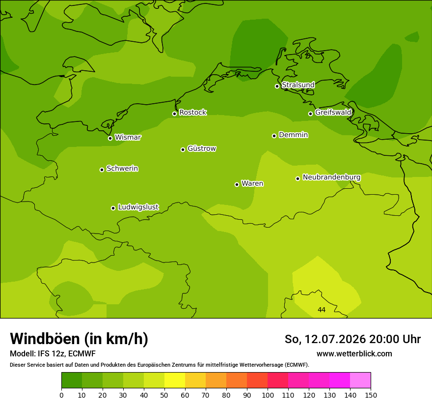 Modellkarte ECMWF – vmax – mv
