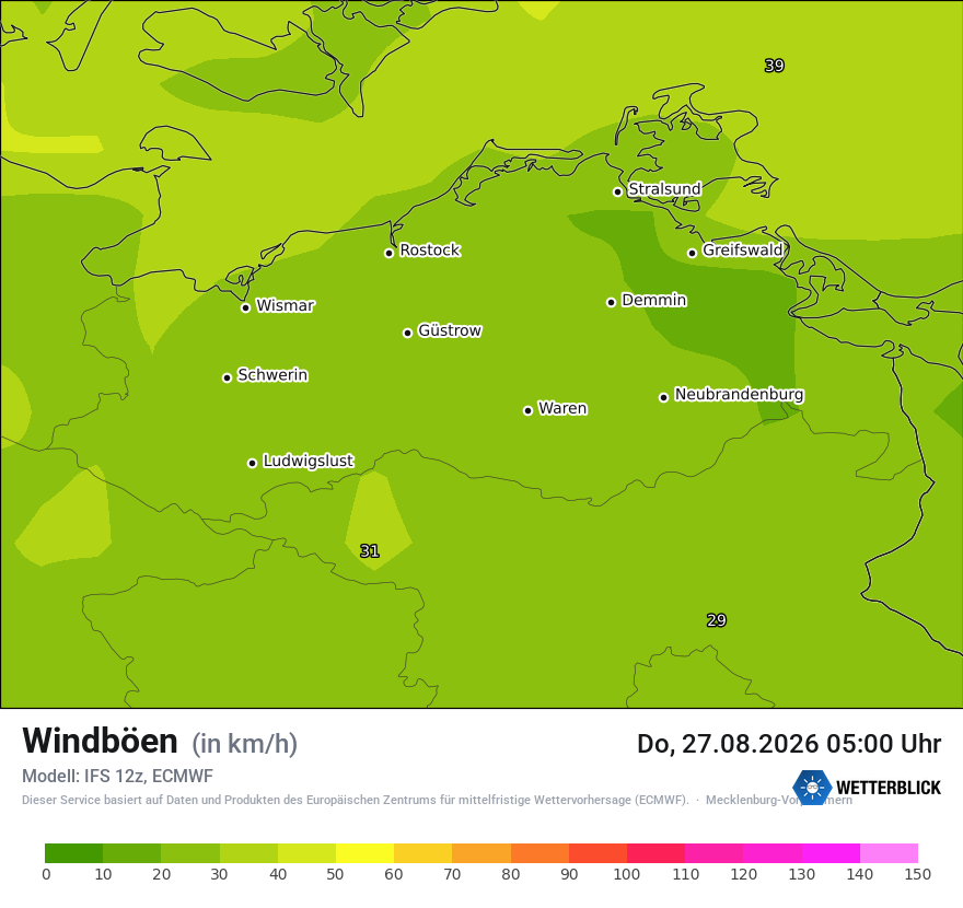 Modellkarte ECMWF – vmax – mv