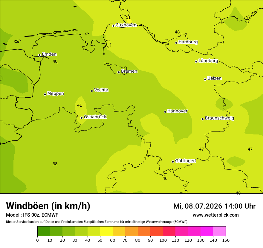 Modellkarte ECMWF – vmax – ni