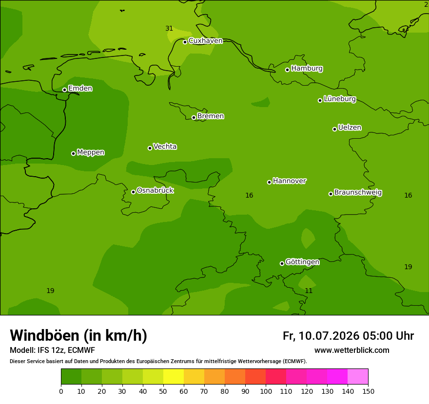 Modellkarte ECMWF – vmax – ni