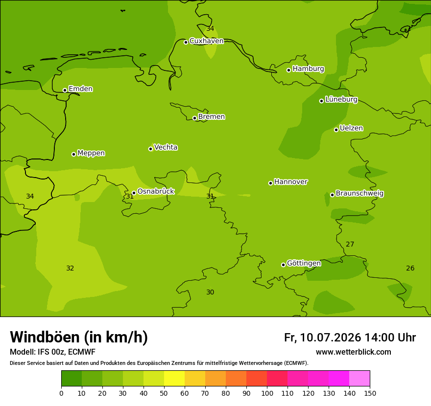 Modellkarte ECMWF – vmax – ni