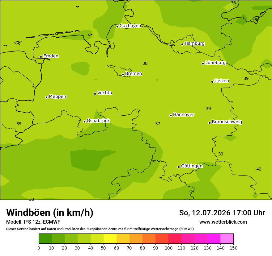 Modellkarte ECMWF – vmax – ni