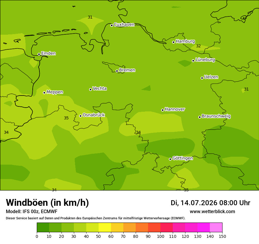 Modellkarte ECMWF – vmax – ni