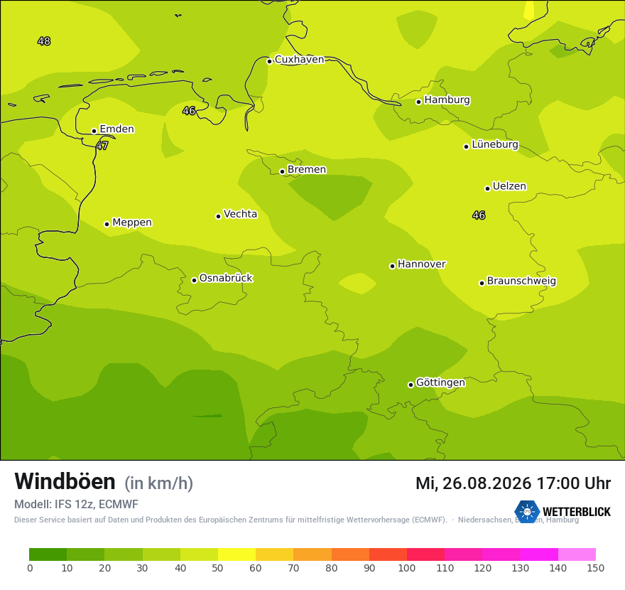 Modellkarte ECMWF – vmax – ni