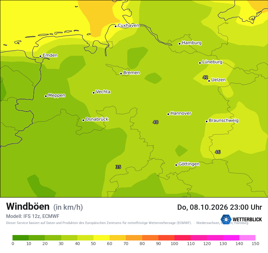 Modellkarte ECMWF – vmax – ni